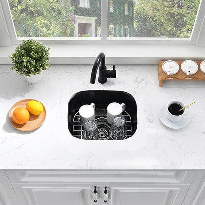 15 Inch Undermount Black Bar Sink-Bokaiya 15x12 Small Wet Bar Prep Sink Black Stainless Steel Undermount Sink 16 Gauge Single Bowl Small Corner Sink with Dish Grid