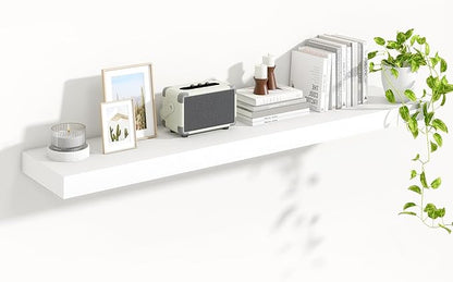 Heimlove Floating Shelves for Wall 55 Inch Long,Extra Large and Thick Wood Shelves Mounted Storage Hanging Shelf Invisible Bracket for Bedroom,Living Room,Kitchen,Office,White