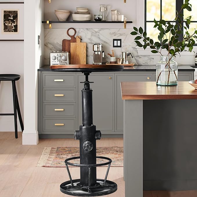 LOKKHAN Industrial Bar Table 38.6"-48.4" Height Adjustable Swivel Round Wood Tabletop 23.7" Dia, Kitchen Dining Office Coffee Bistro Pub Table