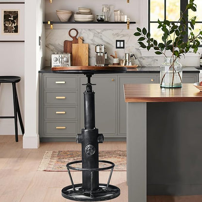LOKKHAN Industrial Bar Table 38.6"-48.4" Height Adjustable Swivel Round Wood Tabletop 23.7" Dia, Kitchen Dining Office Coffee Bistro Pub Table