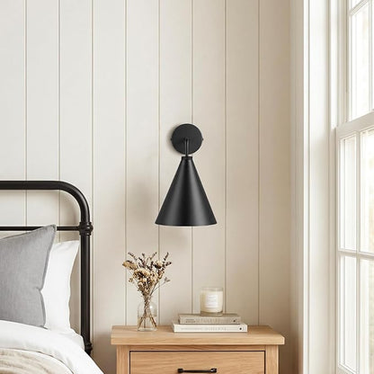 Vintage Modern Metal Conical Wall Sconce - Retro Black Wall Lamp, Decorative Inspired Cone Wall Mount Lighting Fixture for Bedroom, Living Room, Hallway(9.8“L x 9.8" W x 12.5" H Black)