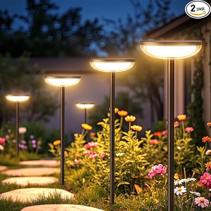 ELECLINK Tall Solar Pathway Lights Outdoor, 2 Pack Solar Garden Lights Outdoor Waterproof Bright Up to 15Hrs, Round Garden Light for Yard Flower Bed Patio Path Walkway Driveway Outside Decor