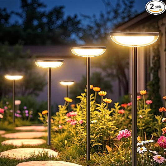 ELECLINK Tall Solar Pathway Lights Outdoor, 2 Pack Solar Garden Lights Outdoor Waterproof Bright Up to 15Hrs, Round Garden Light for Yard Flower Bed Patio Path Walkway Driveway Outside Decor