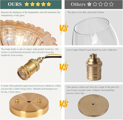 Semi Flush Mount Ceiling Light, Vintage Ceiling Light 11", Amber Shade Glass Hallway Light Fixture for Kitchen Porch Bedroom,Bulb Included