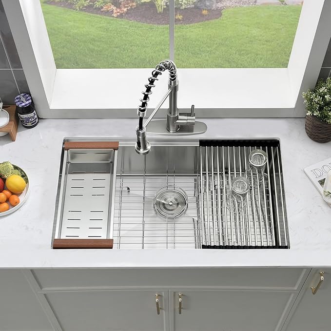 30 Inch Undermount Kitchen Sink-Brovy 30x19 Stainless Steel Undermount Sink Wokstation 16 Gauge 10" Deep Single Bowl Kitchen Sink with Cutting Board