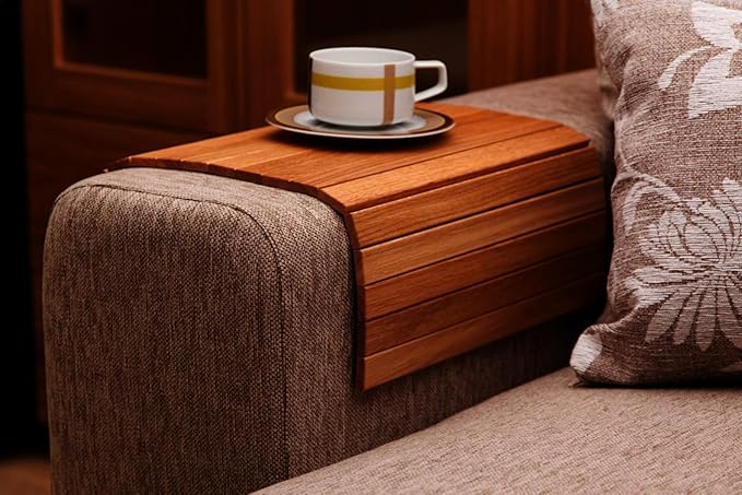 Food Grade Flexible and Foldable Wooden Sofa Armrest Tray - Convenient Dining and Snack Holder for Sofa or Armchair Dining Table Mat |Suitable for Food/Drinks/Snacks/Cup Coaster