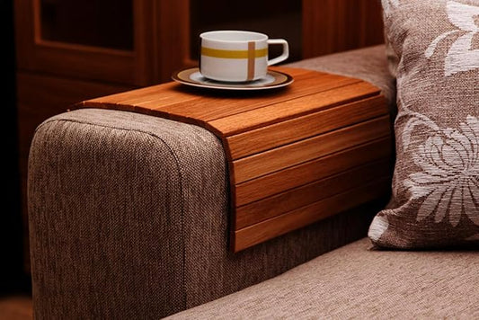 Food Grade Flexible and Foldable Wooden Sofa Armrest Tray - Convenient Dining and Snack Holder for Sofa or Armchair Dining Table Mat |Suitable for Food/Drinks/Snacks/Cup Coaster