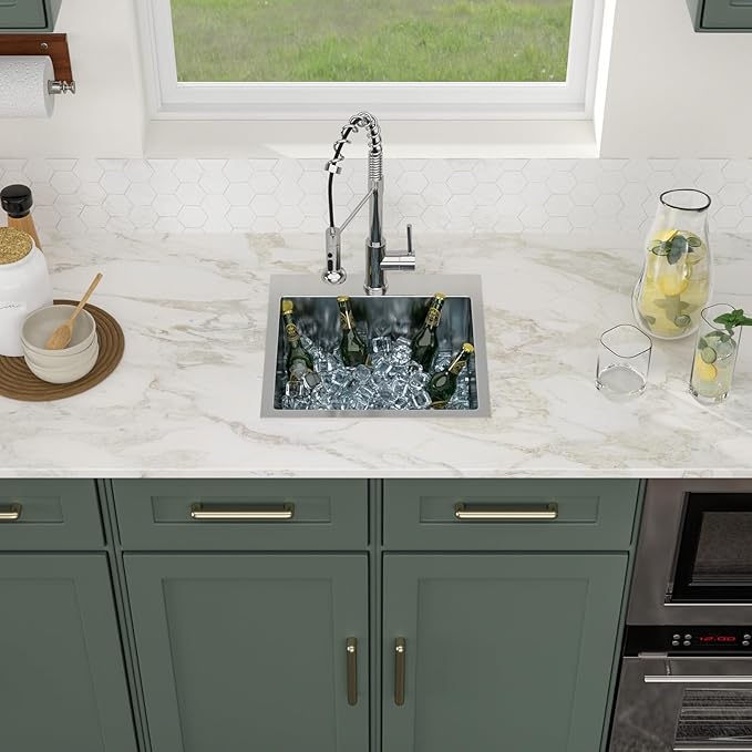 Logmey 18x18 Square Drop in Bar Sink,16 Gauge Stainless Steel Handmade Small Kitchen Sink Single Bowl,RV & Outdoor Compact Bar Prep Sink for Camper,Patio & Small Kitchen 18x18x9