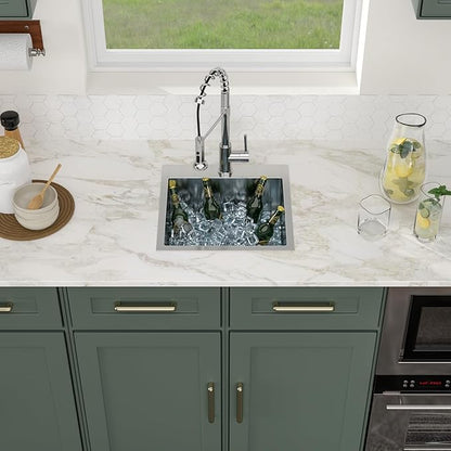 Logmey 18x18 Square Drop in Bar Sink,16 Gauge Stainless Steel Handmade Small Kitchen Sink Single Bowl,RV & Outdoor Compact Bar Prep Sink for Camper,Patio & Small Kitchen 18x18x9