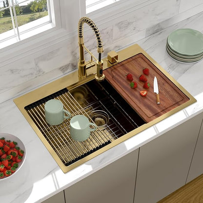 33x22 Drop In Gold Kitchen Sink - Beslend Stainless Steel Ledge Workstation Drop In Kitchen Sinks Gold Sink 16 Gauge Single Bowl Topmount Basin