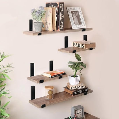 12 Pack - 7.25" L x 4" H x 1.5" W J Lip Shelf Brackets Rustic Farmhouse Iron Wall Floating Shelf Bracket Metal Shelf Bracket Industrial Shelf Supports with Screws Black