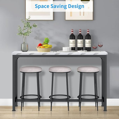 HOMYSHOPY Bar Table Set for 3, 4 Piece Console Table with 3 Stools, Counter Height Kitchen Table Set with 3 Chairs for Breakfast Nook, Living Room and Apartment (White & Black)