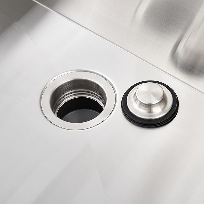 Luxier GD02-B Kitchen Sink Garbage Disposal Flange and Stopper in Brushed Stainless Steel
