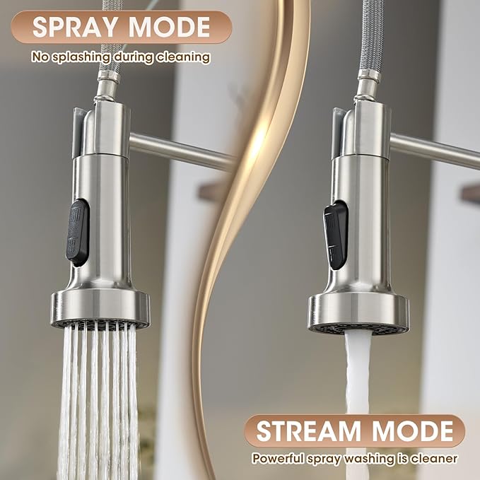 Kitchen Faucet with Pull Down Sprayer, Brushed Nickel High Arc Single Handle Spring Pull Out Stainless Steel Faucet for Kitchen Sink, 2 Mode Utility Ideal for Laundry Camper Bar RV Room