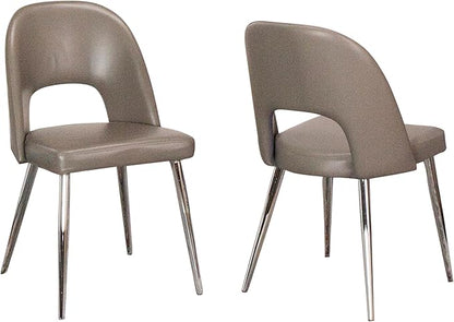Sunset Trading Mia Faux Leather Dining Chair | Polished Chrome Silver Tapered Legs | Mushroom Taupe Gray Padded Seat w Arched Open Back | Set of 2 | Contemporary Mid-Century Modern Kitchen Sidechairs