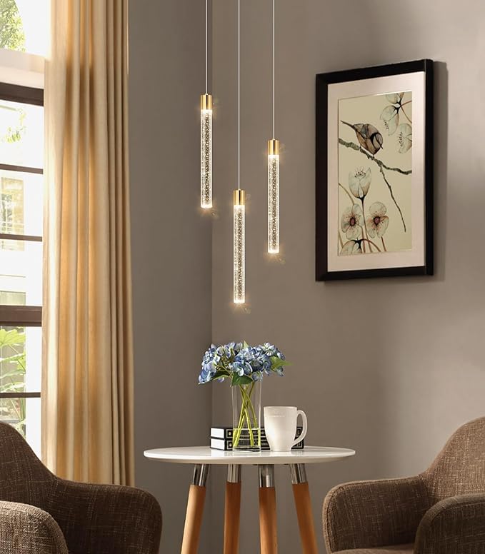 Mini Chandelier Modern Crystal Pendant Lights for Kitchen Island LED Dimmable Light fixtures Adjustable Hanging Ceiling Pendant Lighting for Dining Room Hallway 3000K 6000K