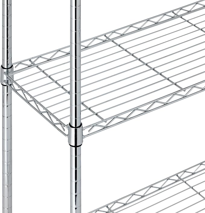Basics 5-Shelf Adjustable Heavy Duty Steel Wire Rack, Space Saving Storage Shelving Organizer for Kitchen, Garage, No-Tool Assembly, 350 lbs Weight Capacity, 36" x 14" x 72", Chrome