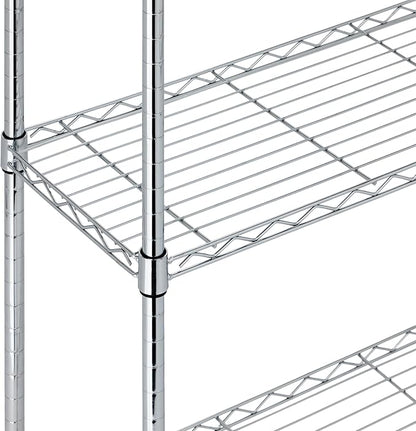 Basics 5-Shelf Adjustable Heavy Duty Steel Wire Rack, Space Saving Storage Shelving Organizer for Kitchen, Garage, No-Tool Assembly, 350 lbs Weight Capacity, 36" x 14" x 72", Chrome