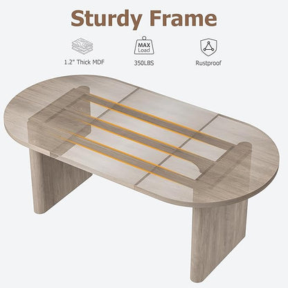 GarveeHome Oval Dining Table for 6-8 People, Long Large Kitchen Table with Thick Sturdy Wooden Base, Farmhouse Dining Room Table for for Kitchen, Living Room, Office (63" Long,Gray)