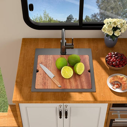 18 Inch Outdoor Kitchen Sink with Faucet- Beslend Gunmetal Black 18x18 Drop In Outdoor Bar Sink, 16 Gauge Stainless Steel Kitchen Sinks Workstation Single Bowl Above Counter Indoor Outdoor