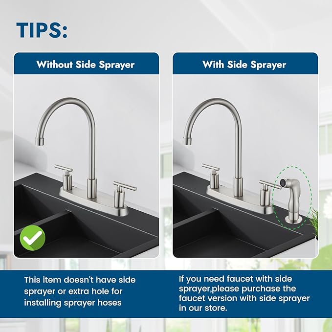 Kitchen Faucets, High Arc 360°Rotating Spout Kitchen Sink Faucet 2 Handle 8 Inch Centerset RV Kitchen Faucet with Supply Lines, 3 Hole Kitchen Faucet Without Side Sprayer, Brushed Nickel