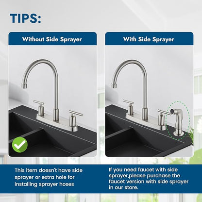 Kitchen Faucets, High Arc 360°Rotating Spout Kitchen Sink Faucet 2 Handle 8 Inch Centerset RV Kitchen Faucet with Supply Lines, 3 Hole Kitchen Faucet Without Side Sprayer, Brushed Nickel