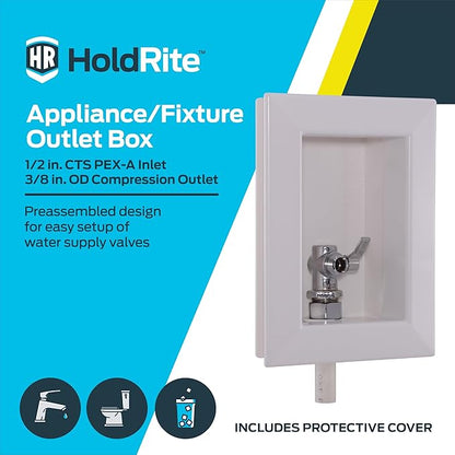 Holdrite Appliance Fixture Outlet Box with 3/8 Inch OD Compression Outlet, Pre-Assembled, PEX Tailpiece, HR-AF-P-1