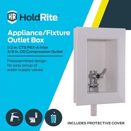 Holdrite Appliance Fixture Outlet Box with 3/8 Inch OD Compression Outlet, Pre-Assembled, PEX Tailpiece, HR-AF-P-1