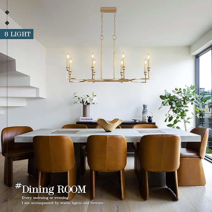 Gold Rectangular Chandelier 38in Linear Kitchen Island Chandelier Light Fixture 8 Light Gold Chandeliers Lighting for Kitchen Island Dining Room