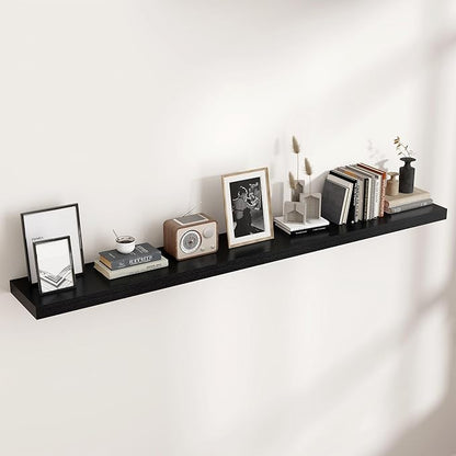 Venusmiles Floating Shelves for Wall, Engineered Wood Wall Shelves with Invisible Brackets for Living Room Bedroom Bathroom Office Kitchen Decor and Storage (Black, 72" W x 9" D x 1.5" H) Set of 1
