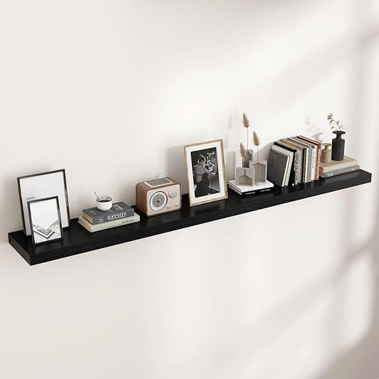 Venusmiles Floating Shelves for Wall, Engineered Wood Wall Shelves with Invisible Brackets for Living Room Bedroom Bathroom Office Kitchen Decor and Storage (Black, 72" W x 9" D x 1.5" H) Set of 1