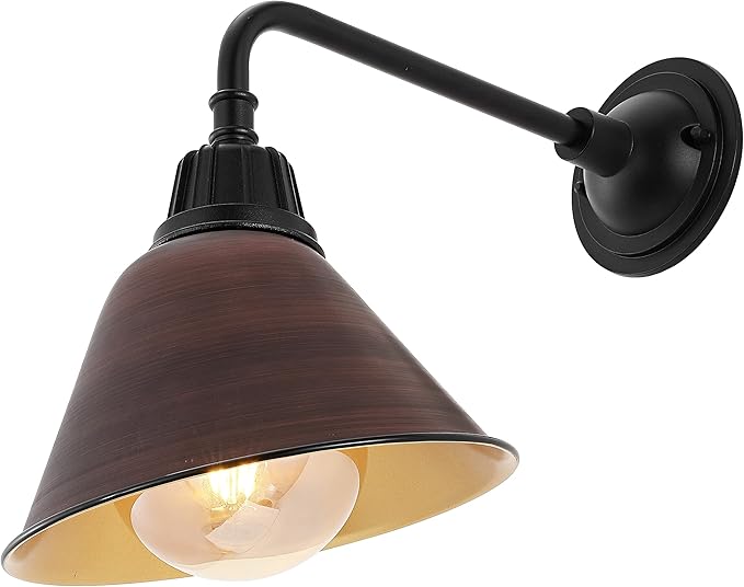 JONATHAN Y 9.63" 1-Light Wood Finish/Copper Farmhouse Outdoor Sconce, Industrial LED Wall Light, Gooseneck Arm Barn Lamp with Metal Bell Shade for Porch, Patio, Kitchen, LED Bulb Included (JYL7612G)