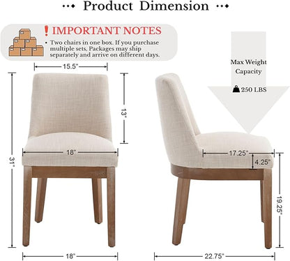 HNY Modern Dining Chairs Set of 6 with Comfortable Back Support, Farmhouse Soft Linen Upholstered Kitchen Dining Room Chairs with Solid Wood Legs, Armless Accent Side Chairs for Living Room, Beige