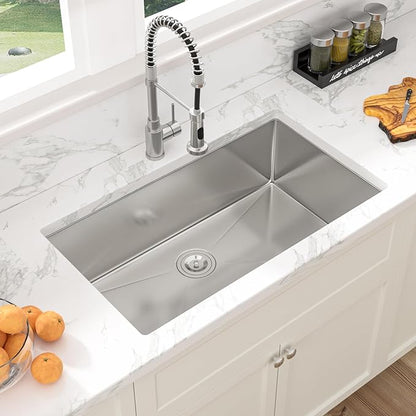 Sarlai 32 Undermount Kitchen Sink Stainless Steel - 32x19 Kitchen Sink Single Bowl Undermount Sinks 16 Gauge Round Corner Under Mount Sinks Basin