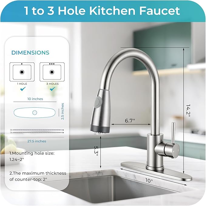 LED Kitchen Faucet with Pull Down Sprayer - Brushed Nickel Single Handle Kitchen Faucets, High Arc Stainless Steel Pull Out Kitchen Sink Faucet with Deck for RV Laundry Farmhouse Bar