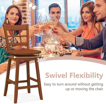 Giantex 24.5" Bar Stools Set of 2, Farmhouse Swivel Barstools with 6-Grid Hollow Back & Ergonomic Contoured Seat, Footrest, Wooden Counter Height Bar Stools for Kitchen Island, Bar, Cafe, Walnut