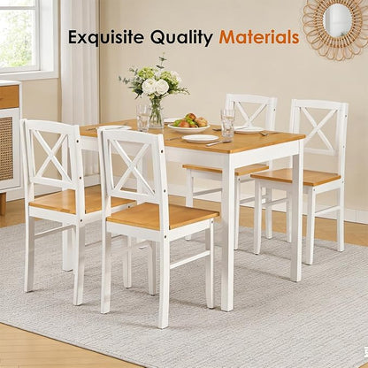Majnesvon 5 Piece Dining Table Set for 4, Farmhouse Kitchen Table Set with Chairs, Wood Dining Table Chair for Kitchen, Restaurant, Apartment (Ancient White)