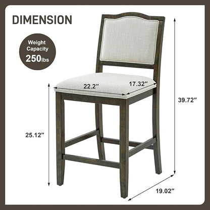 Counter Height Stools Set of 2 Rustic Pack with Rubber Wood Frame, Ergonomic Backrest, Versatile for Kitchen Island, Dining Room, Brown Backrest Room Cozy Gathering