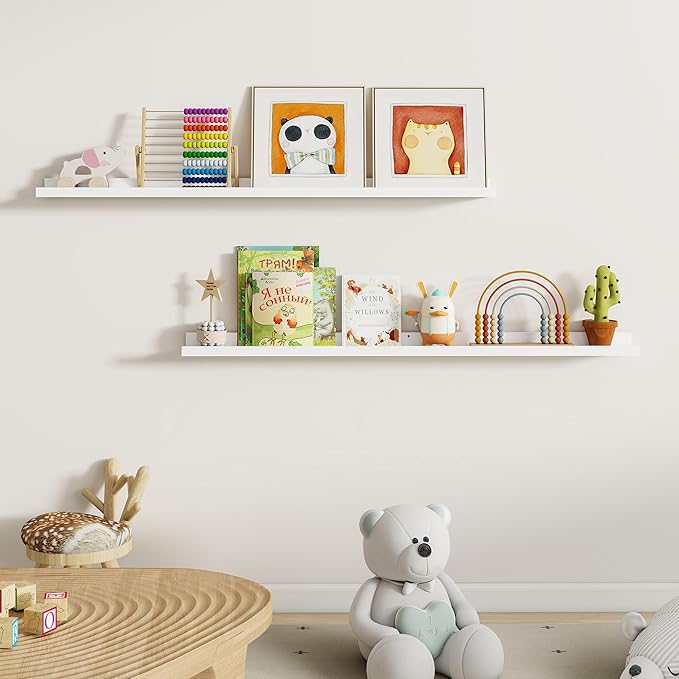 Dreamland Picture Ledge Shelf for Wall, Floating Shelves Set of 2, 48 Inch Long Floating Shelves with Lip for Living Room, Bedroom, Bathroom, Kitchen, White