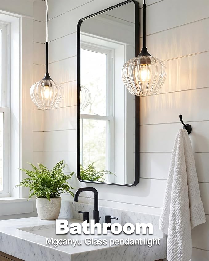 Glass Pendant Lights for Kitchen Island, 7" Modern Matte Black Pendant Light Fixtures Small Farmhouse Hanging Light for Kitchen, Dining Room, Sink, Bathroom