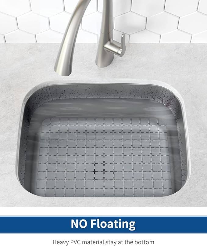 Bligli Sink Mat Protectors for Stainless Steel/Ceramic Sinks, 2 Pack 15.7x11.8 inches PVC, Durable and Fast Draining (Solid Grey)