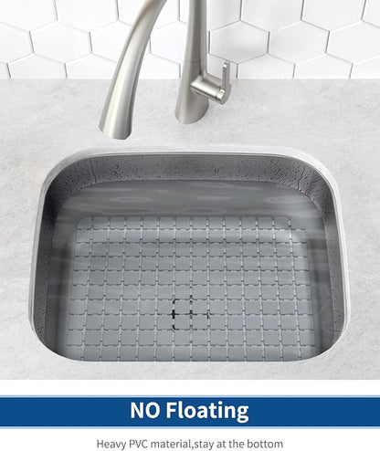 Bligli Sink Mat Protectors for Stainless Steel/Ceramic Sinks, 2 Pack 15.7x11.8 inches PVC, Durable and Fast Draining (Solid Grey)
