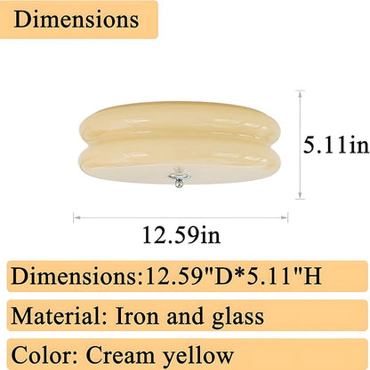 Bofea-Modern Minimalism Semi Flush Ceiling Light, Round Milk Yellow Glass LED Ceiling Light, Nordic Flush Mount Ceiling Light Fixture Decorate for Bedroom Corridor &Kitchen Island