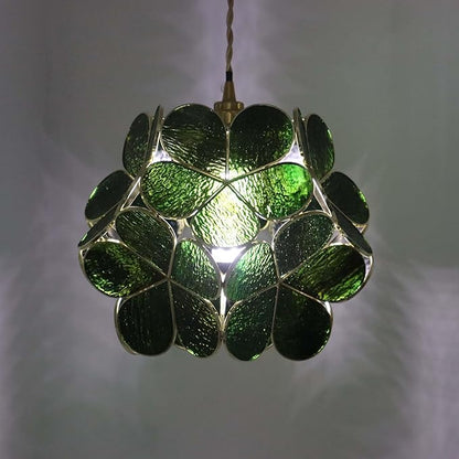 Bieye L11041 Petals Tiffany Style Stained Glass Ceiling Pendant Light for Home Decoration (Textured Deep Green, 12" Cherry Blossom)
