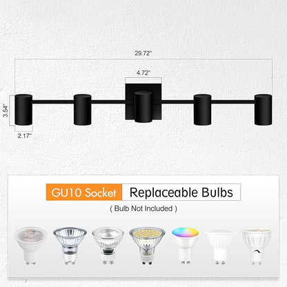 BoostArea Track Lighting Kit, Kitchen Lighting Fixtures Ceiling, 5 Light Track Lights, Rotatable Light Heads, Modern Track Lighting Fixtures Ceiling for Bedroom/Living Room,GU10 Bulb Not Included
