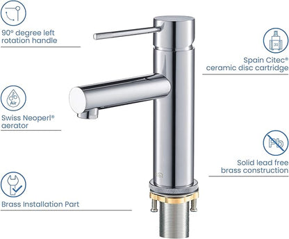 KIBI KBF1010 Solid Brass Single Handle Single Hole Circular X Faucet for Bathroom Sink | High Arc Faucet Spout | Chrome Finish | Corrosion and Rust Resistant