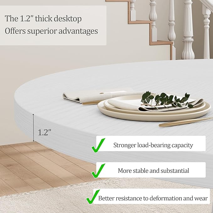 GarveeHome Round Dining Table for 4, 47 Inches Dining Room Table with Wooden Base, Kitchen Table with Circle Tabletop, Dinner Table for Dining Room, Kitchen, Living Room, White