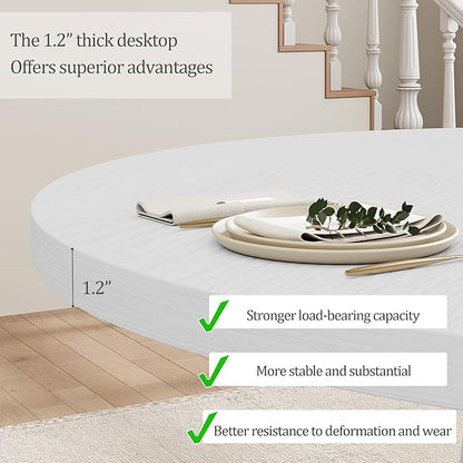 GarveeHome Round Dining Table for 4, 47 Inches Dining Room Table with Wooden Base, Kitchen Table with Circle Tabletop, Dinner Table for Dining Room, Kitchen, Living Room, White