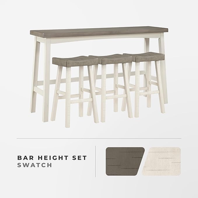 Lexicon Bar Table Set for 3, Small Kitchen Table Set Kitchen Island Table with 3 Saddle Bar Stools, 4 Piece Dining Table Set for Breakfast Nook, Living Room, Apartment, Pub Height, White/Coffee