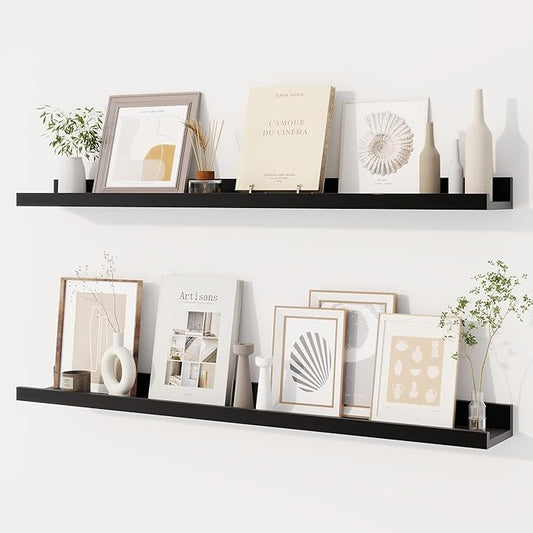 Dreamland Picture Ledge Shelf for Wall, Floating Shelves Set of 2, 36 Inch Long Floating Shelves with Lip for Living Room, Bedroom, Bathroom, Kitchen, Black